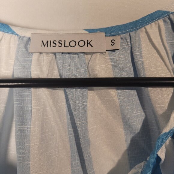 Misslook Striped FLORAL Flora Balloon Sleeve TASSEL Boho PEASANT Top Sz Sm - Picture 2 of 3